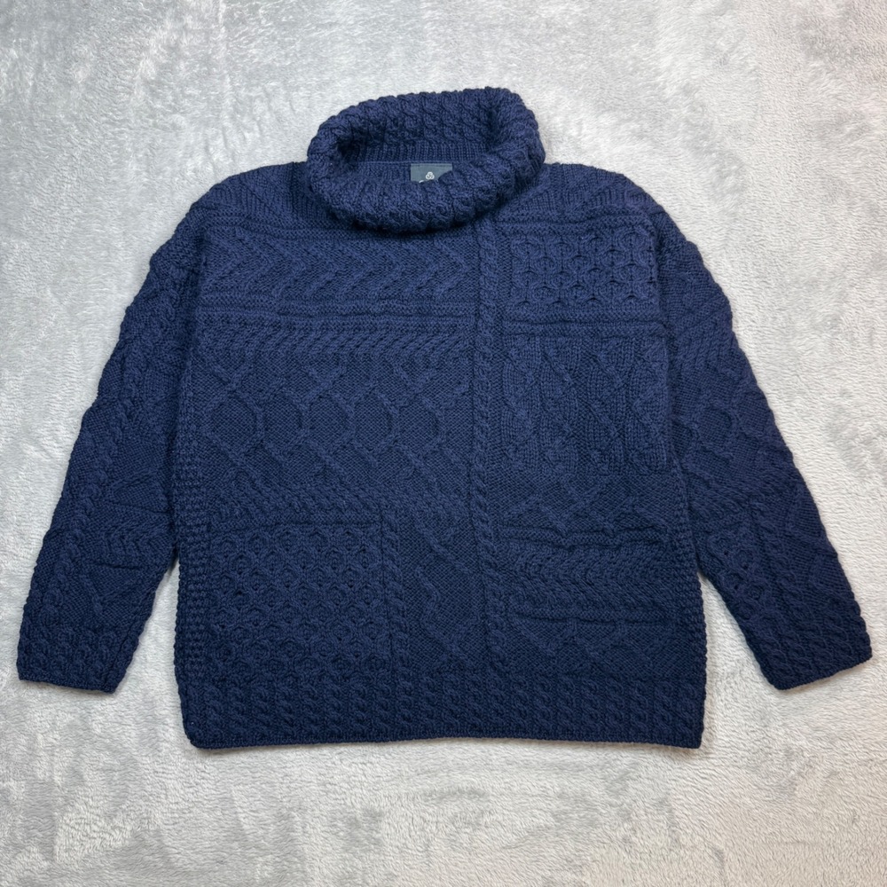 Aran Woollen Mills Turtleneck Sweater Womens S Navy Blue Merino Wool Ireland